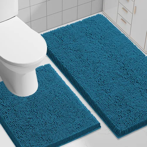 Vista 88 de Juego de alfombras de baño Smiry de 2 piezas, suave alfombra absorbente de chenilla y juego de alfombra en forma de U para inodoro, alfombra de baño