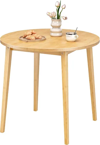 Vista 8 de HOOBRO Mesa de comedor de bambú, mesa de comedor redonda para 4, mesa de cocina de 35.4 pulgadas para espacio pequeño, fácil de montar, ahorro