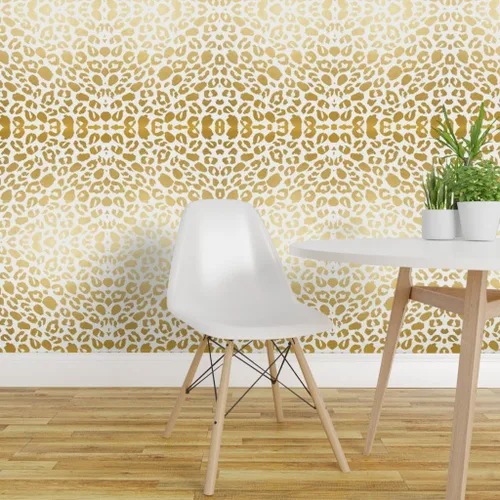Vista 3 de Spoonflower Muestro de papel tapiz extraíble - Papel pintado prepegado de encargo blanco animal negro con estampado de leopardo dorado