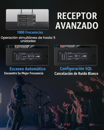 Vista 4 de Sistema de micrófono inalámbrico Phenyx Pro True Diversity con 1000 canales sintonizables, set de micrófono inalámbrico único con escaneo