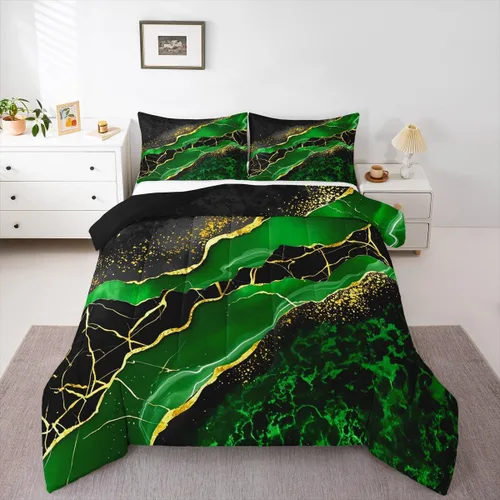 Vista 36 de Juego de edredón de mármol negro individual, ropa de cama dorada agrietada para adultos, hombres y mujeres, juegos de edredón de textura metálica
