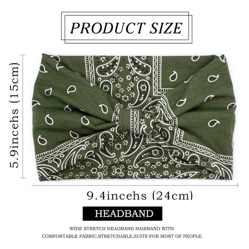 Vista 5 de Olbye Diademas anchas bohemias anudadas turbante elásticas antideslizantes florales diademas para entrenamiento para la cabeza, bandana bohemia