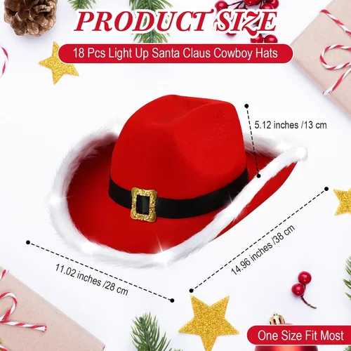 Vista 2 de Suhine Light up Santa Claus Cowboy Hats Christmas LED Flashing Cowgirl Hat Bulk with Lights for Women Men Xmas Cowboy Decor