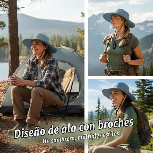 Vista 6 de Sombrero de lluvia impermeable de ala ancha para mujeres y hombres UPF50+ Gris azul