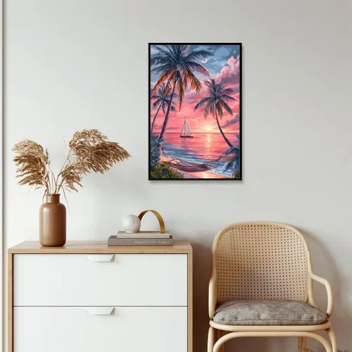 Vista 6 de Beach Pictures Wall Art Coastal Cowgirl Room Decor Red sunset beach palm tree poster Preppy Decor Summer Tropical Ocean Art Canvas Print For Teen