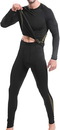 Vista 2 de JoofEric Conjunto de ropa interior térmica para hombre, forro polar, parte superior e inferior, ropa interior cálida y larga, trajes deportivos