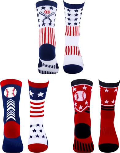 Vista 5 de Moyel Calcetines Deportivos para Niños de 8 a 12 y de 12 a 14 años, Calcetines Atléticos para Niños, Calcetines Crew para Niños, Regalos de Béisbol