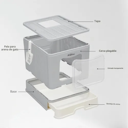 Vista 6 de AiQinu Caja de arena plegable extragrande para gatos de 80 litros con tapa