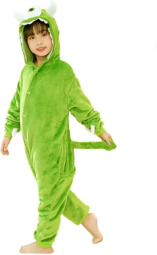 Vista 7 de Plustrong Pijama de una sola pieza para niños, disfraces de Halloween para niños y niñas, enterizo de franela de animales, disfraces de Halloween