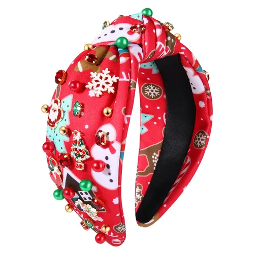 Vista 9 de boderier Diademas de Navidad para Mujeres Diadema de Árbol de Navidad con Cuentas Diadema Ancha Anudada de Cristal Accesorios para el Cabello