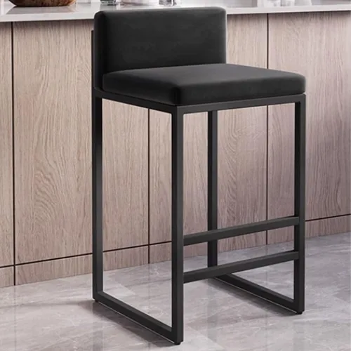 Vista 10 de Juego de 1/2 taburetes de bar, sillas de bar tapizadas de terciopelo con reposapiés, taburetes de encimera de cocina, marco de hierro de metal negro