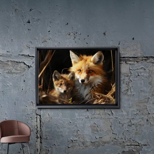 Vista 7 de Fox Mother Cub Print, In The Style Of Stencil,Based, Kids Wall Art, Kids Wall Art Display, Mom And Baby Animal Art Print, Wall Art, Art Print