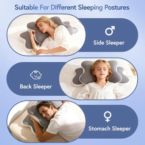 Vista 7 de Almohada cervical ergonómica para aliviar el dolor de cuello, almohada de espuma viscoelástica de contorno ajustable de doble altura para dormir