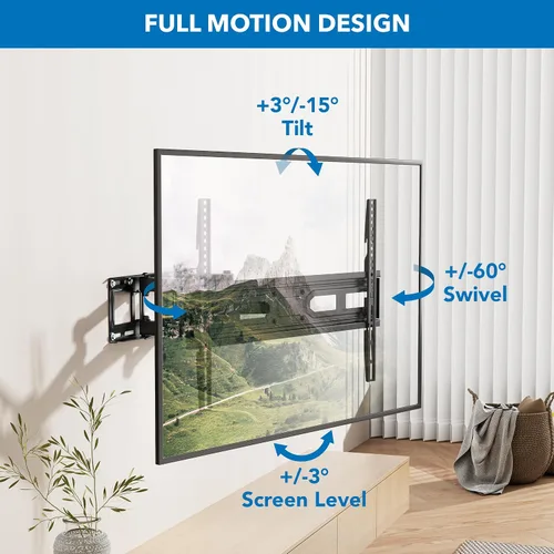 Vista 2 de Mount-It! Soporte de pared para TV de movimiento completo con brazos dobles resistentes, extensión de 14 pulgadas y compatible con televisores de 37