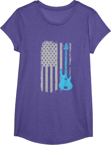 Vista 45 de Electric Bass Guitar Player American Flag Musician T-Shirt Asphalt Grey