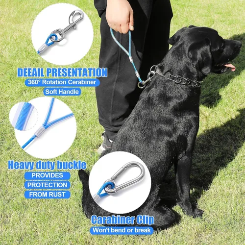 Vista 2 de Correa para perro a prueba de mordidas, cable de amarre de 5 pies con mango corto desmontable, cable trenzado de acero para entrenamiento de perros