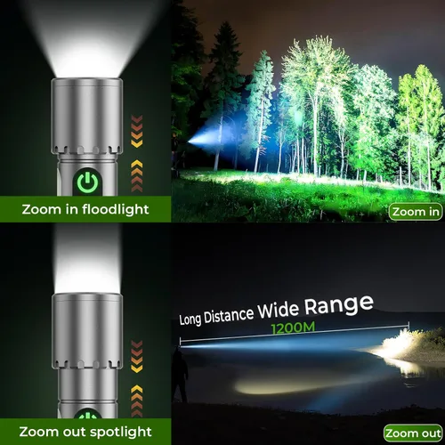 Vista 7 de ADDplus Linterna magnética recargable, 2000 lúmenes, 5000 mAh, linternas de alto lúmenes con 18 modos, impermeable, ajustable, potente luz de flash