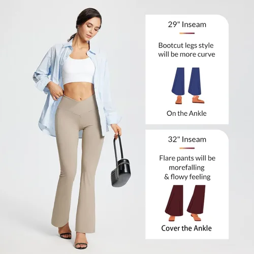 Vista 4 de BALEAF Leggings acampanados para mujer, pantalones de yoga cruzados a la moda, cintura alta, casuales, con bolsillos
