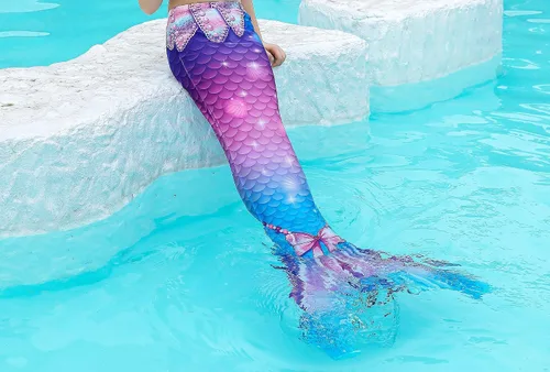 Vista 3 de DNFUN Colas de sirena para nadar para niñas, traje de baño de sirena con monoaleta