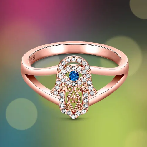 Vista 3 de Hamsa - Anillo para el mal de ojo para mujer, anillo de plata de ley con mano de Fátima, oro rosa, protección espiritual de la buena suerte, amuleto