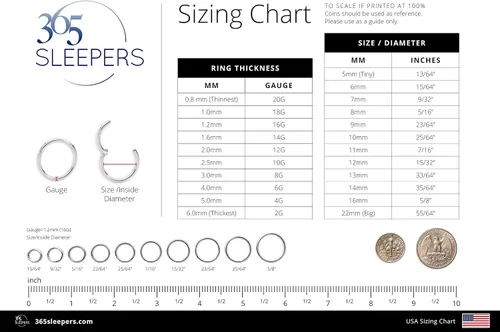 Vista 6 de 365 Sleepers 2 piezas G23 Titanium 20G (muy fino) Aretes de aro con bisagras, segmento de nariz, 0.197in - 0.236in - 0.276in - 0.315in - 0.354in