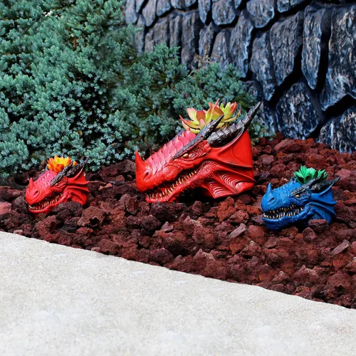 Vista 9 de Esterno Maceta de cabeza de dragón (11 pulgadas, mediana); contenedor de jardinería con forma de cabeza de dragón de fantasía o decoración del hogar