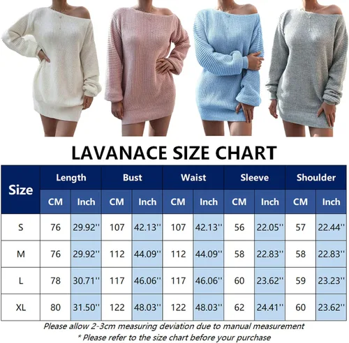 Vista 7 de LAVANACE Vestido casual de gran tamaño con hombros descubiertos para mujer, suéter largo y grueso