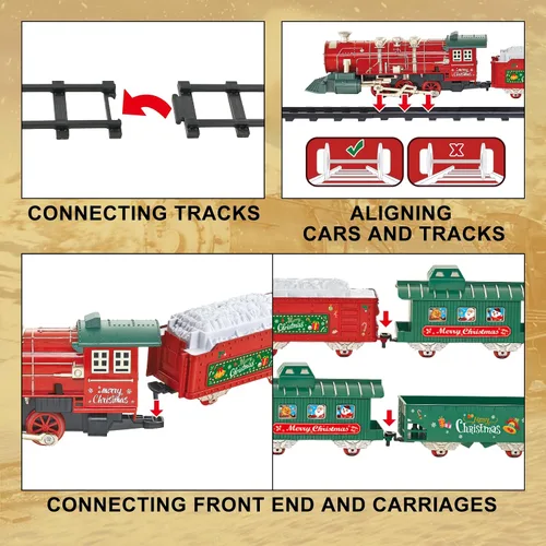 Vista 9 de Juego de tren de Navidad para alrededor del árbol con sonidos, luces y humo, juguetes de tren eléctrico para niños pequeños con 3 autos y 14 pistas