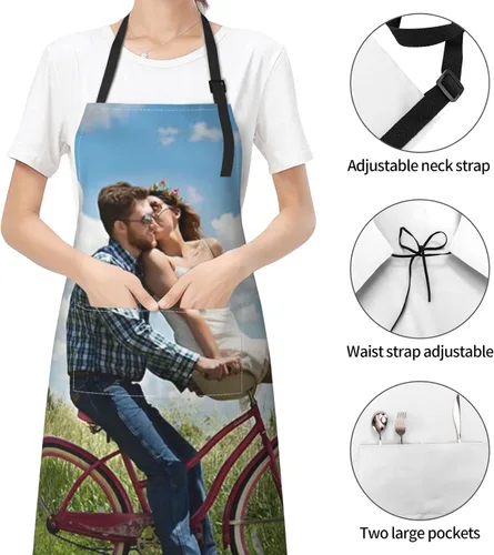 Vista 7 de Delantales personalizados para mujer con bolsillos, delantal personalizado, diseño de tu propio texto, foto, logotipo, delantal de cocina ajustable