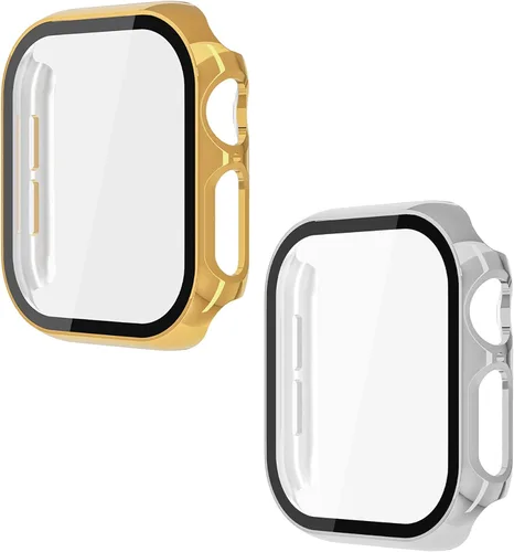 Vista 22 de Juego de 2 fundas con protector de pantalla de vidrio templado para Apple Watch SE (Gen 1/2/3) Series 4/5/6 40mm, tacto suave, protección