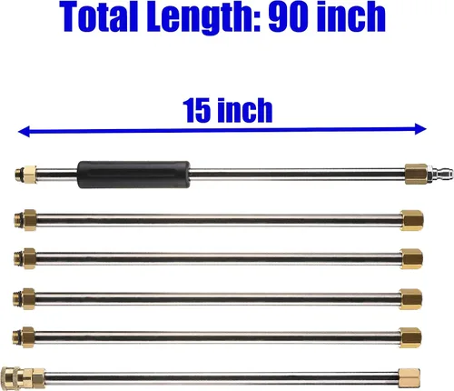Vista 2 de M MINGLE Extensión de varita para lavadora a presión, lanza de repuesto, 7.5 pies, conexión rápida de 1/4 pulgadas, 4000 PSI