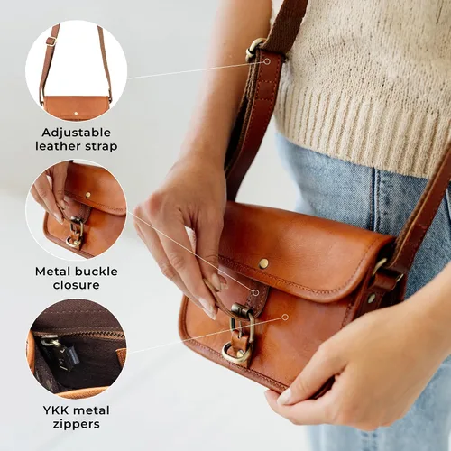 Vista 5 de Berliner Bags Bolso De Hombro De Cuero Genuino Vintage Malta, Bolso Bandolera, Bolso Pequeño Para Las Mujeres - Marrón