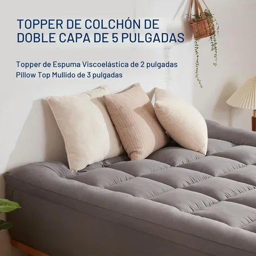 Vista 2 de BDEUS Cubrecolchón de Espuma Viscoelástica de Doble Capa de 5 Pulgadas Tamaño Individual, Espuma Viscoelástica de Gel de 2 Pulgadas más 3 Pulgadas