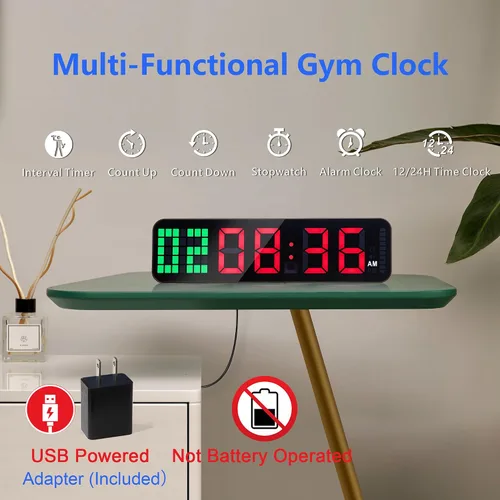 Vista 2 de LUCORB Temporizador de gimnasio - Reloj de pared digital grande para gimnasio con barra de progreso de tiempo de intervalo, cronómetro de cuenta