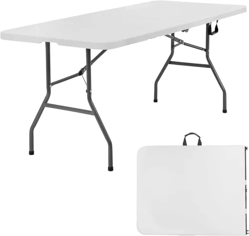 Vista 13 de PayLessHere Mesa plegable de 4 pies Mesa portátil de plástico con asa de transporte Diseño de mesa impermeable y plegable Estructura de Negro