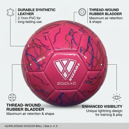 Vista 2 de Vizari Zodiac Balón de fútbol para jóvenes, adultos, niños, niñas, niños Tamaño 3, 4, 5 Balón de fútbol de cuero sintético duradero e