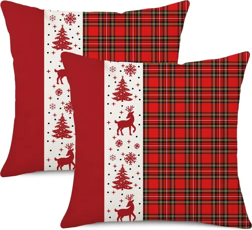 Vista 8 de Fundas de almohada de estilo navideño a cuadros de búfalo negro y blanco 45x45 centímetros (Negro a cuadros de búfalo)
