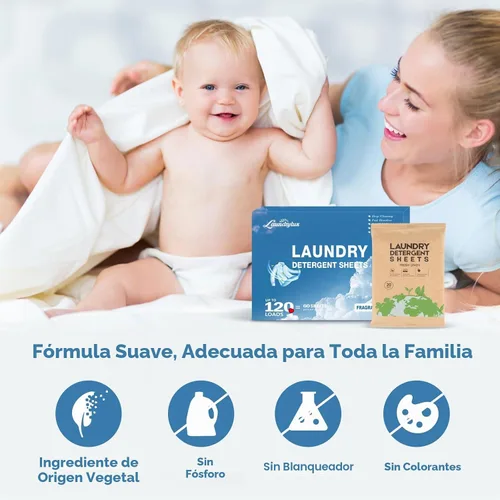 Vista 4 de Hoja de detergente para ropa, tiras de lavado ecológicas e hipoalergénicas