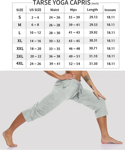 Vista 5 de TARSE Pantalones capri de yoga para mujer, sueltos, suaves, con cordón, pantalones de entrenamiento casuales con bolsillos