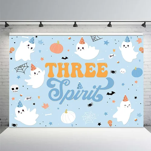 Vista 7 de MEHOFOND Telón de fondo de Halloween de 7 x 5 pies para niños, espeluznante One Happy Booday, decoración de fiesta de primer cumpleaños, suministros
