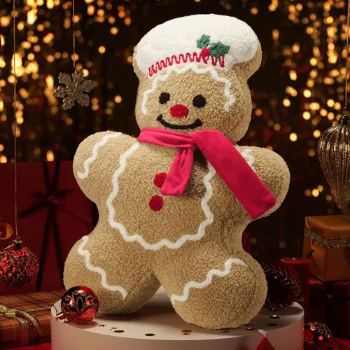 Vista 5 de Phantoscope Almohada Decorativa de Feliz Navidad Pan de Jengibre, Almohadas de Peluche Teddy Navideñas con Forma de Pan de Jengibre con Gorro