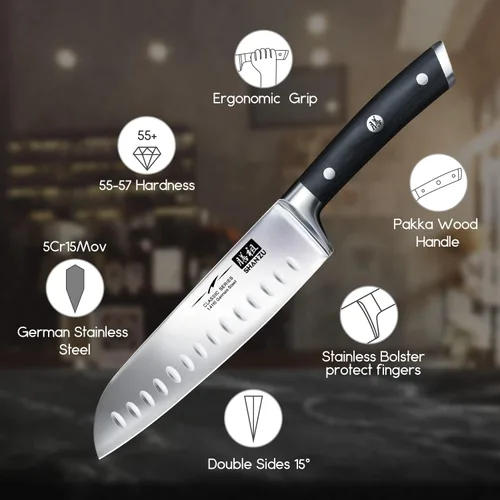 Vista 2 de Chef Knife, Santoku Knife,SHANZU Santoku Chef Knife 7 Inch High Carbon German Steel Chef Kitchen Knife with Gift Box