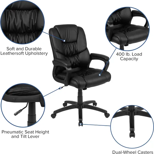 Vista 11 de Flash Furniture Fundamentals - Silla giratoria grande y alta de LeatherSoft para oficina y juegos, silla de oficina ergonómica con reposabrazos Negro