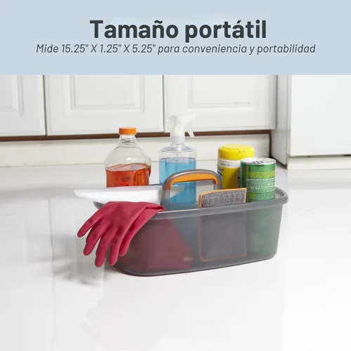 Vista 5 de Casabella Organizador de almacenamiento de limpieza multiusos de plástico con asa, 1.85 galones, gris y naranja