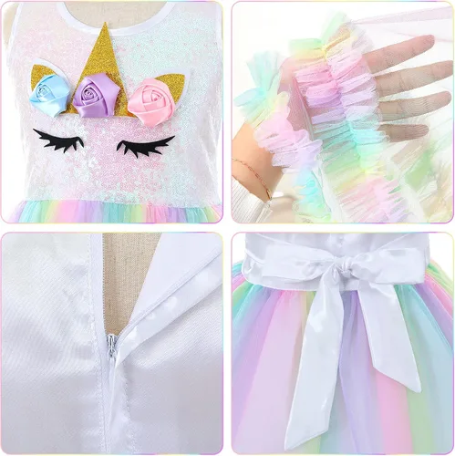 Vista 5 de Little Funny Unicorn Dress for Girls Rainbow Unicorn Costume Sequin Tutu Unicorn Outfits for Birthday Christmas Gifts