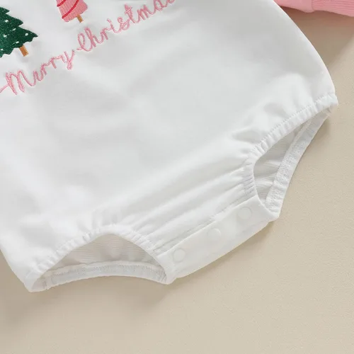 Vista 7 de Lesimsam Traje de Navidad para bebé recién nacido, con letras bordadas, mameluco de burbujas de gran tamaño, ropa de invierno