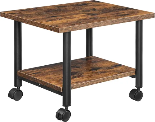 Vista 10 de HOOBRO Soporte para impresora, carrito de impresora industrial debajo del escritorio de 2 niveles con estante, estante de almacenamiento móvil Negro