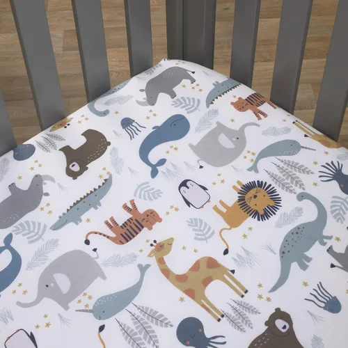 Vista 5 de NoJo Zoo Animals - Juego de cama para cuna de 4 piezas, color blanco y gris