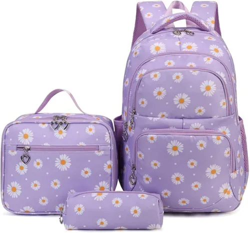Vista 25 de goldwheat Mochilas impresas margaritas con paquete de almuerzo, estuche de lápices 3pcs, bolsa ligera resistente al agua para la escuela secundaria