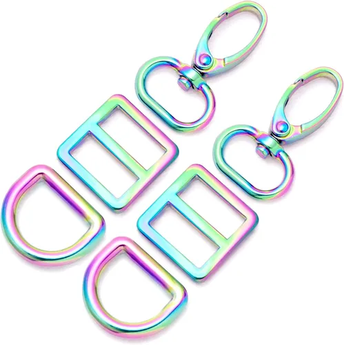 Vista 10 de Ganchos giratorios de metal con anillos en D y hebillas deslizantes para bolso arcoíris Tri-Glides..